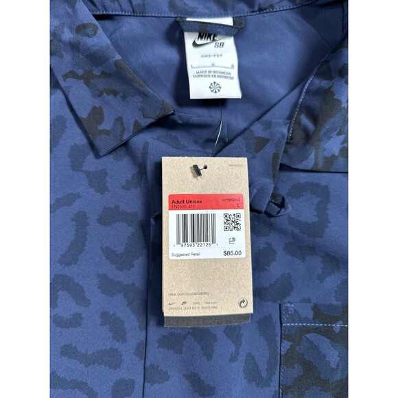 Nike SB Print Bowler Button-Up Skate Shirt Blue FN2595-410 Adult Unisex Large - Picture 4 of 8
